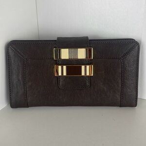 Chocolate Brown Wallet Gold Enameled Hardware